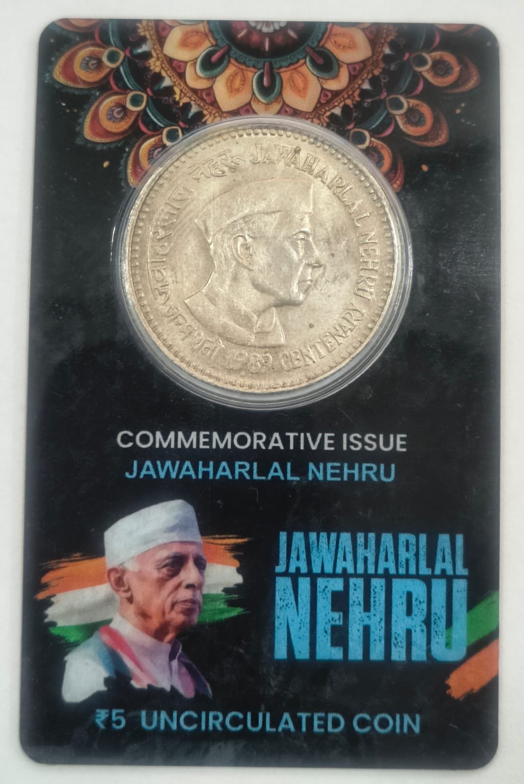 1 5 Rs. JAWAHARLAL NEHRU rare Commemorative Coin Card Special Edition - Image 1