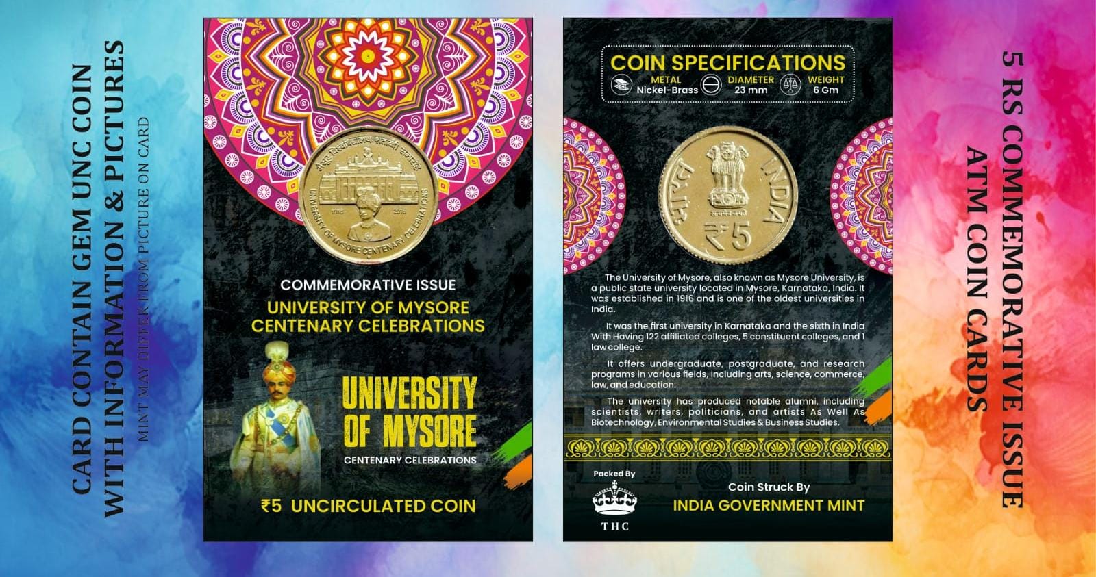 10-1 5 Rs. UNIVERSTIY OF MYSORE rare Commemorative Coin Card Special Edit - Image 1