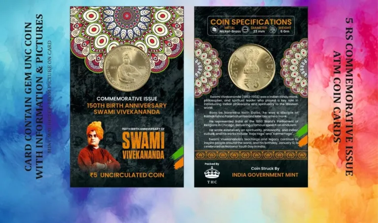 WhatsApp-Image-2025-05-30-at-11.20.07_ab455dff-768x453 5 Rs. 150TH BIRTH ANNIVERSARY OF SWAMI VIVEKANANDA rare Commemorative Coin Card Special Edition - Image 1