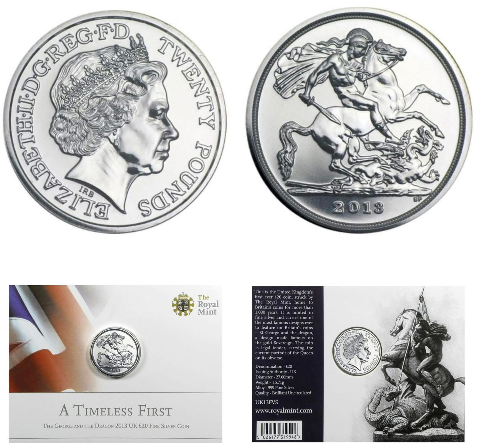 WhatsApp-Image-2025-10-30-at-13.32.13_3f807da0 United Kingdom 20 Pounds 2013 - Elizabeth II St George and Dragon Commemorative issue Royal Mint Issue Rare Silver (Weight 15.71 g) - Image 1