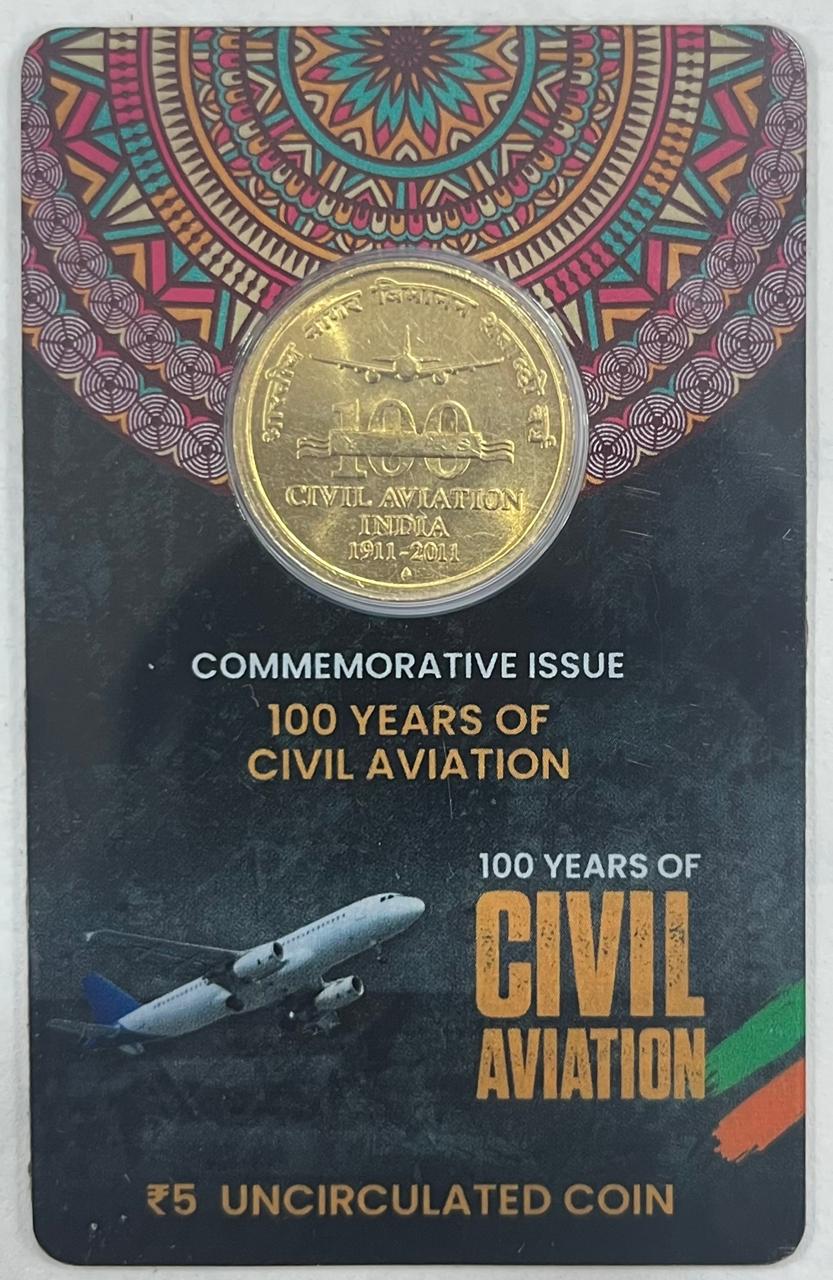 WhatsApp-Image-2025-11-07-at-3.39.44-PM 5 Rs ( 100 YEARS OF CIVIL AVIATION ) COMMEMORATIVE ISSUE RARE COIN CARD SPECIAL EDITION - Image 1