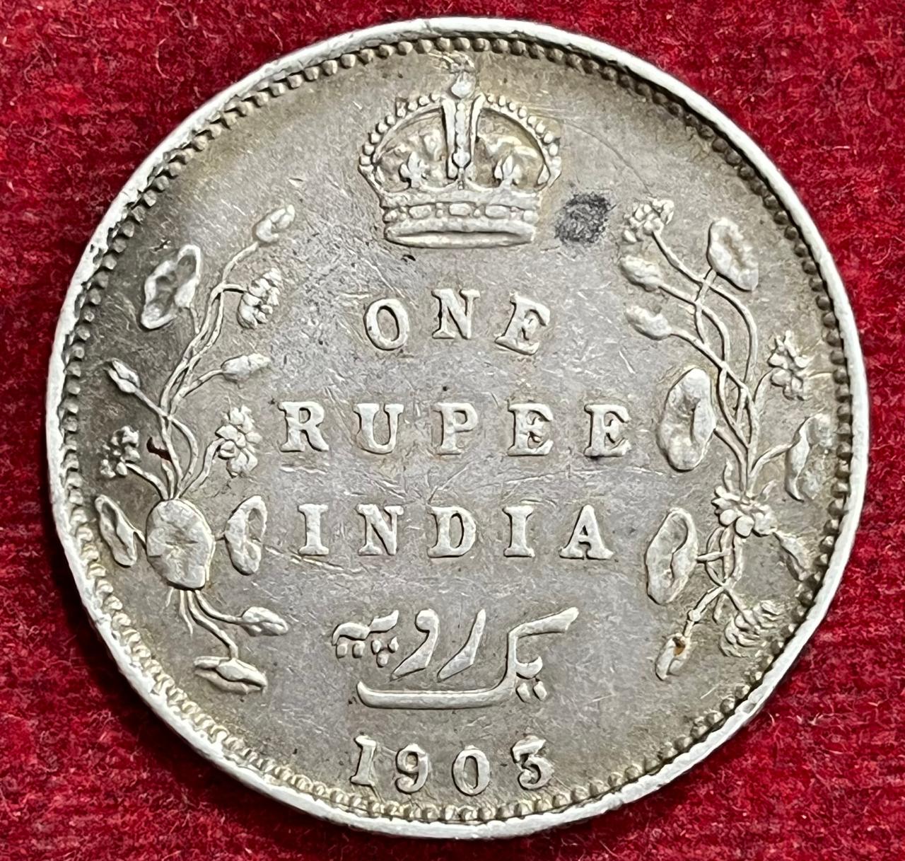 WhatsApp Image 2025-11-27 at 1.04.43 PM BRITISH INDIA 1 RUPEES-EDWARD VII 1903 RARE SILVER COIN #V-304 - Image 1