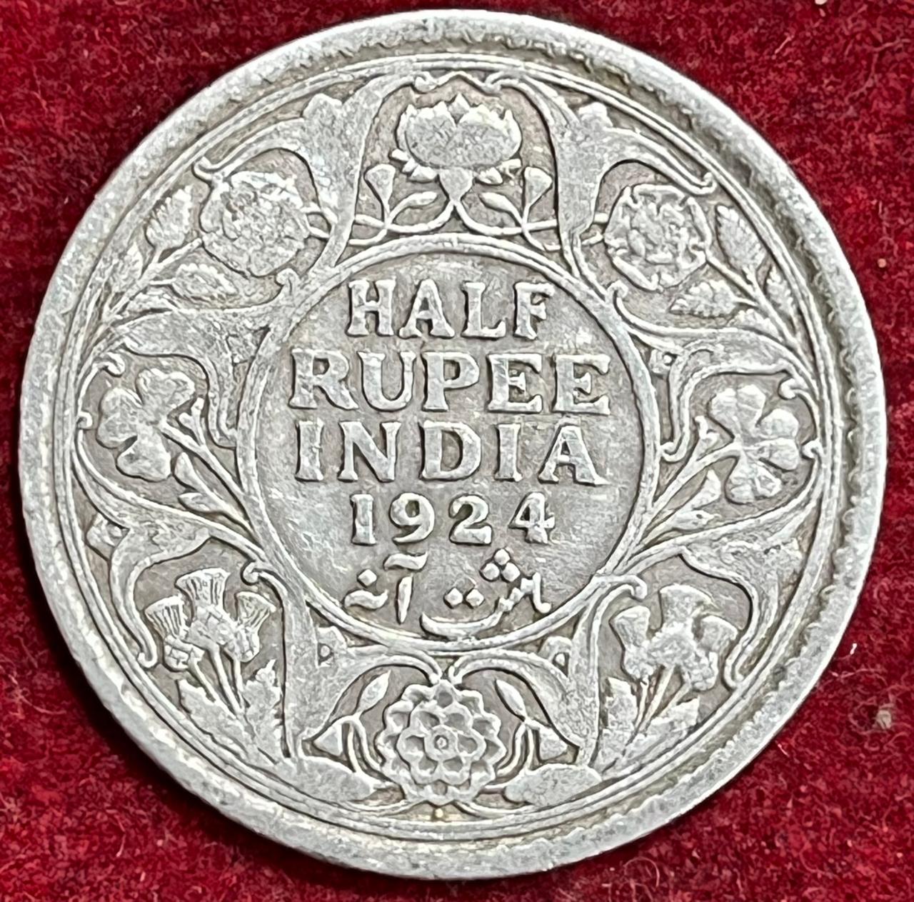 WhatsApp Image 2025-11-27 at 3.26.28 PM BRITISH INDIA 1/2 RUPEES -GEORGE V 1924 RARE SILVER COIN #V-313 - Image 1