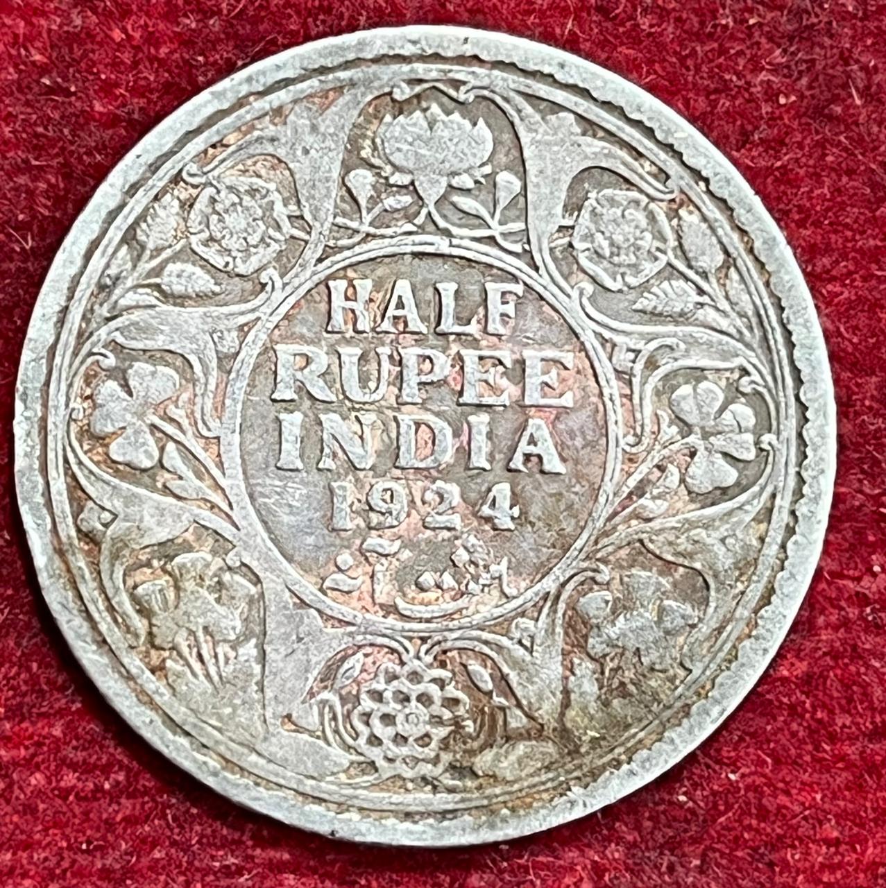 WhatsApp Image 2025-11-27 at 3.38.06 PM BRITISH INDIA 1/2 RUPEES -GEORGE V 1924 RARE SILVER COIN #V-315 - Image 1