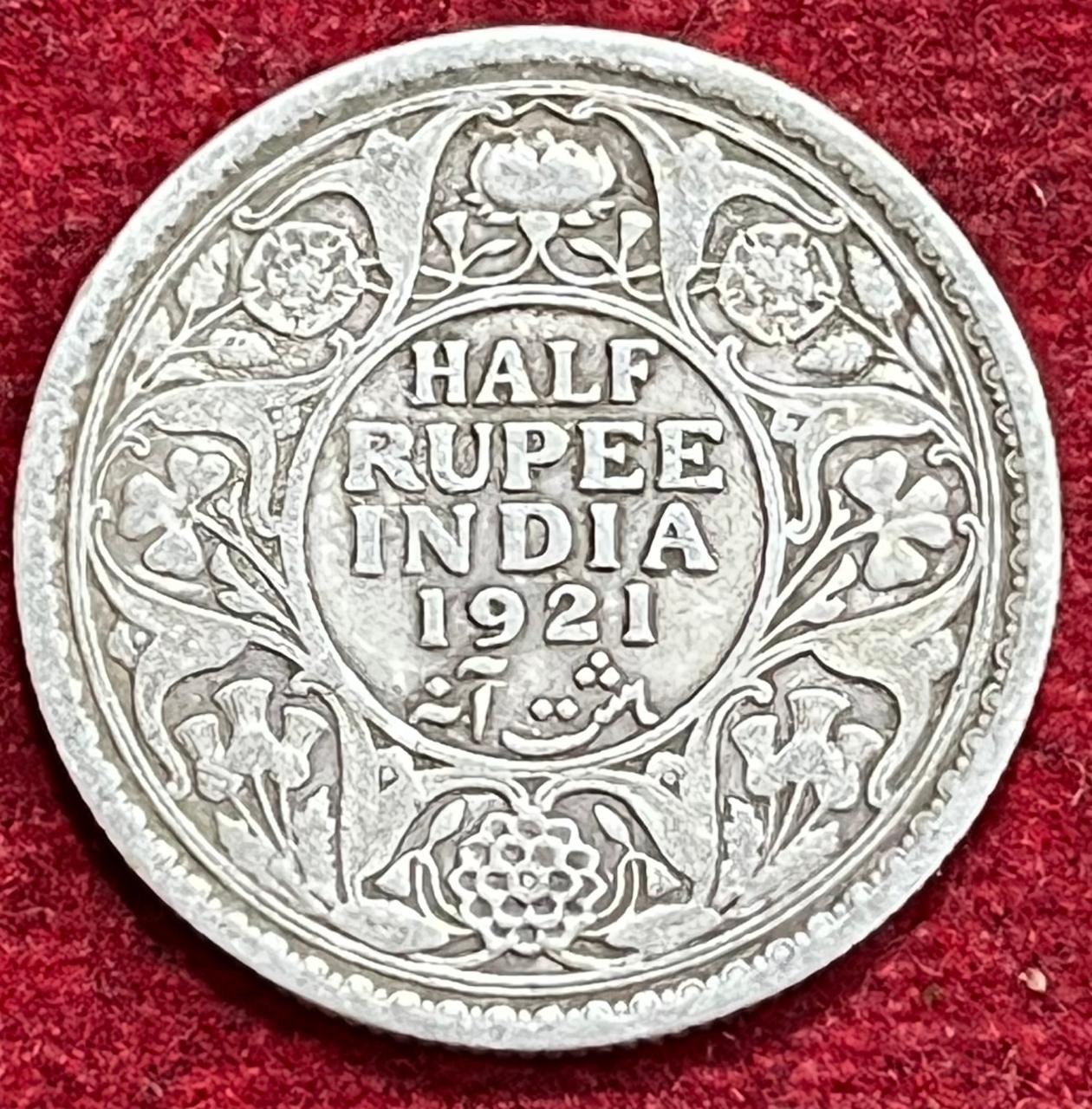 WhatsApp Image 2025-11-27 at 4.24.28 PM BRITISH INDIA 1/2 RUPEES -GEORGE V 1921 RARE SILVER COIN #V-320 - Image 1