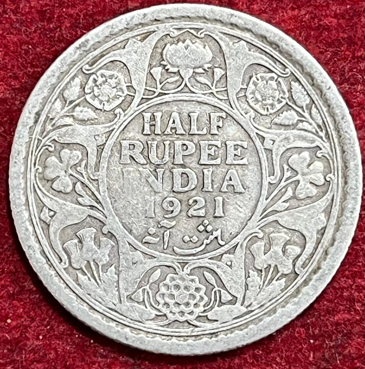 WhatsApp Image 2025-11-27 at 4.26.18 PM BRITISH INDIA 1/2 RUPEES -GEORGE V 1921 RARE SILVER COIN #V-321 - Image 1