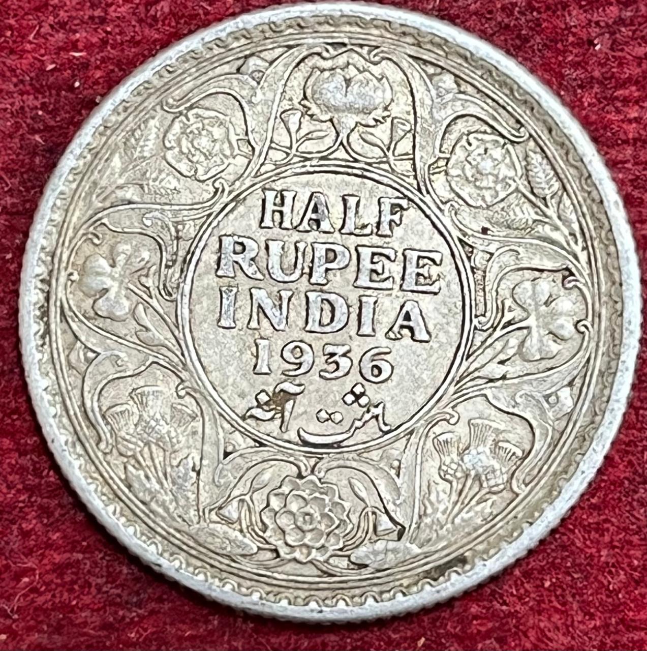 WhatsApp Image 2025-11-27 at 5.32.07 PM (1) BRITISH INDIA 1/2 RUPEES -GEORGE V 1936 RARE SILVER COIN #V-332 - Image 1
