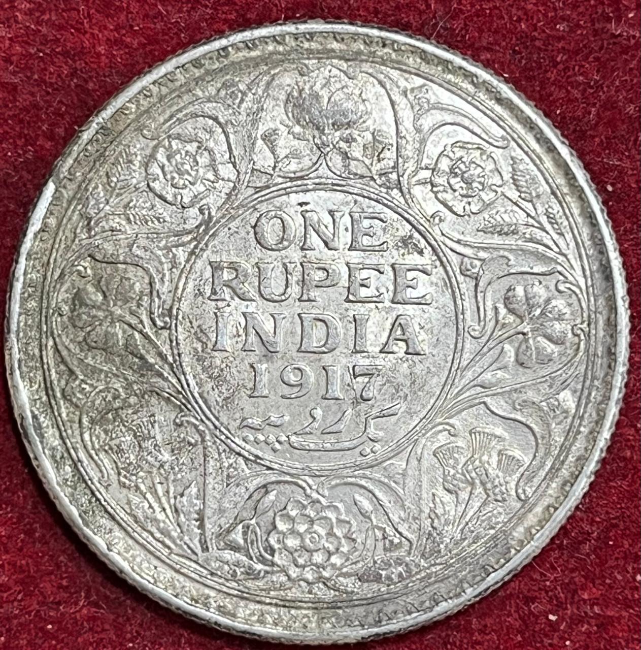 WhatsApp Image 2025-11-29 at 1.42.56 PM BRITISH INDIA 1 RUPEES GEORGE V 1917 RARE SILVER COIN #V-370 - Image 1