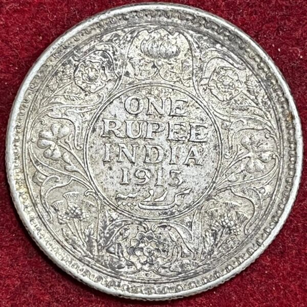 BRITISH INDIA 1 RUPEES GEORGE V 1913 RARE SILVER COIN #V-371