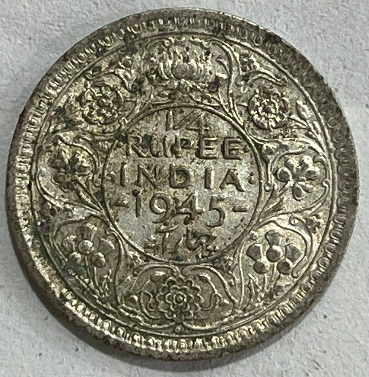 WhatsApp Image 2025-11-29 at 11.00.50 AM (1) BRITISH INDIA 1/4 RUPEES 1945 GEORGE VI RARE SILVER COIN #V-353 - Image 1