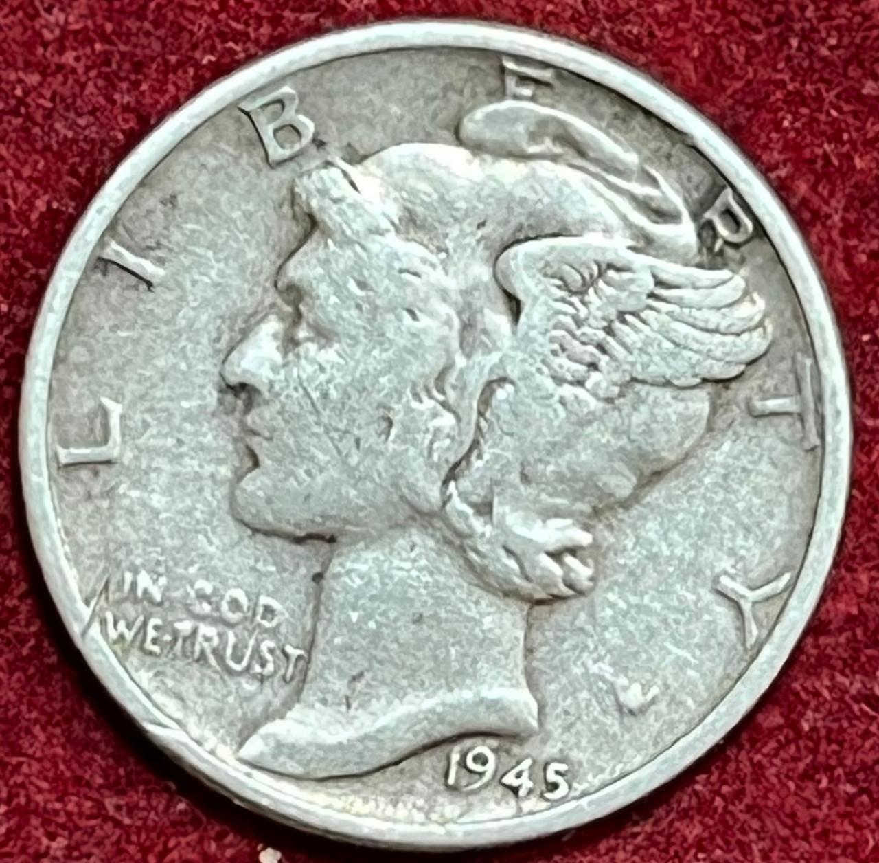 WhatsApp Image 2025-11-29 at 3.13.27 PM (1) UNITED STATES 1 DIME 1945 MERCURY DIME RARE SILVER COIN #V-372 - Image 1