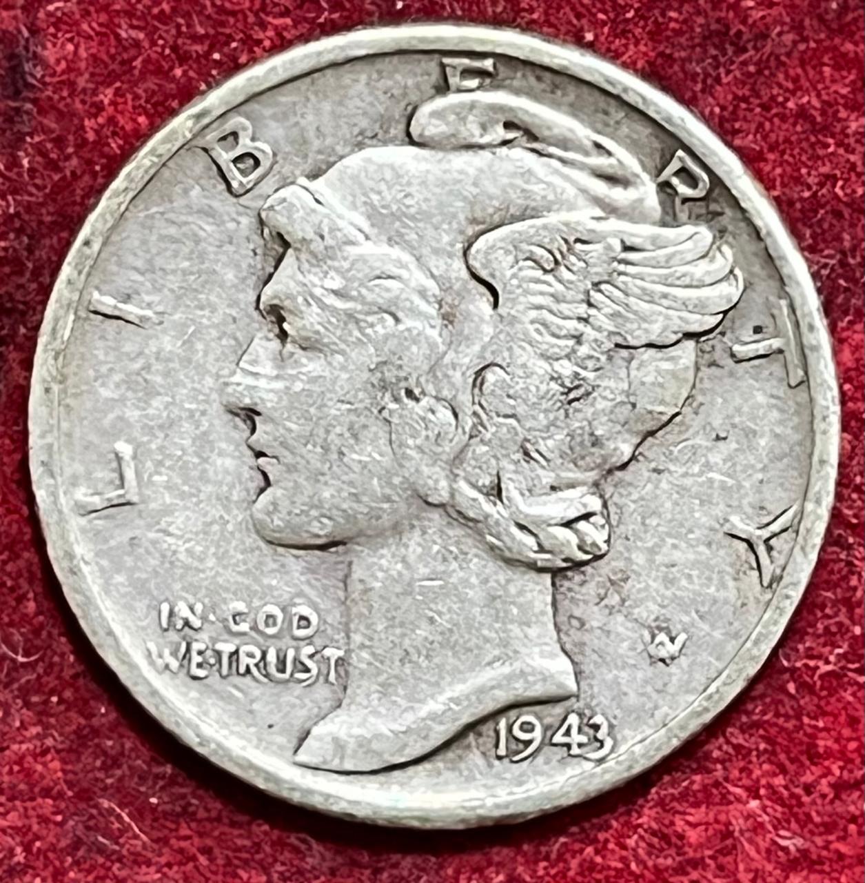 WhatsApp Image 2025-11-29 at 3.47.54 PM UNITED STATES 1 DIME 1943 MERCURY DIME RARE SILVER COIN #V-379 - Image 1
