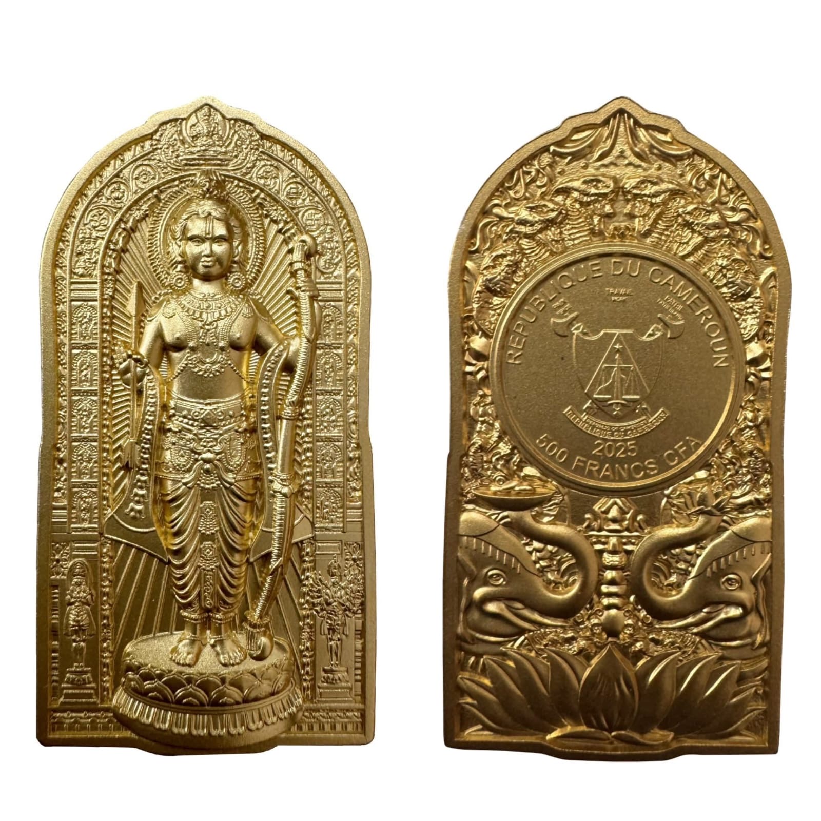 f2c88e8c-b850-4a8d-9d85-a09c8607ed9a Shri Ram Cameroon 🇨🇲 500 Francs CFA 30 gm 999 silver ( gold gilded) Mintage 300 With Box & COA beautiful silver coin set - Image 1