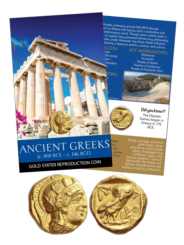 1Greeks ANCIENT GREEKS – Gold Stater Reproduction Coin with beautiful folder - Image 1
