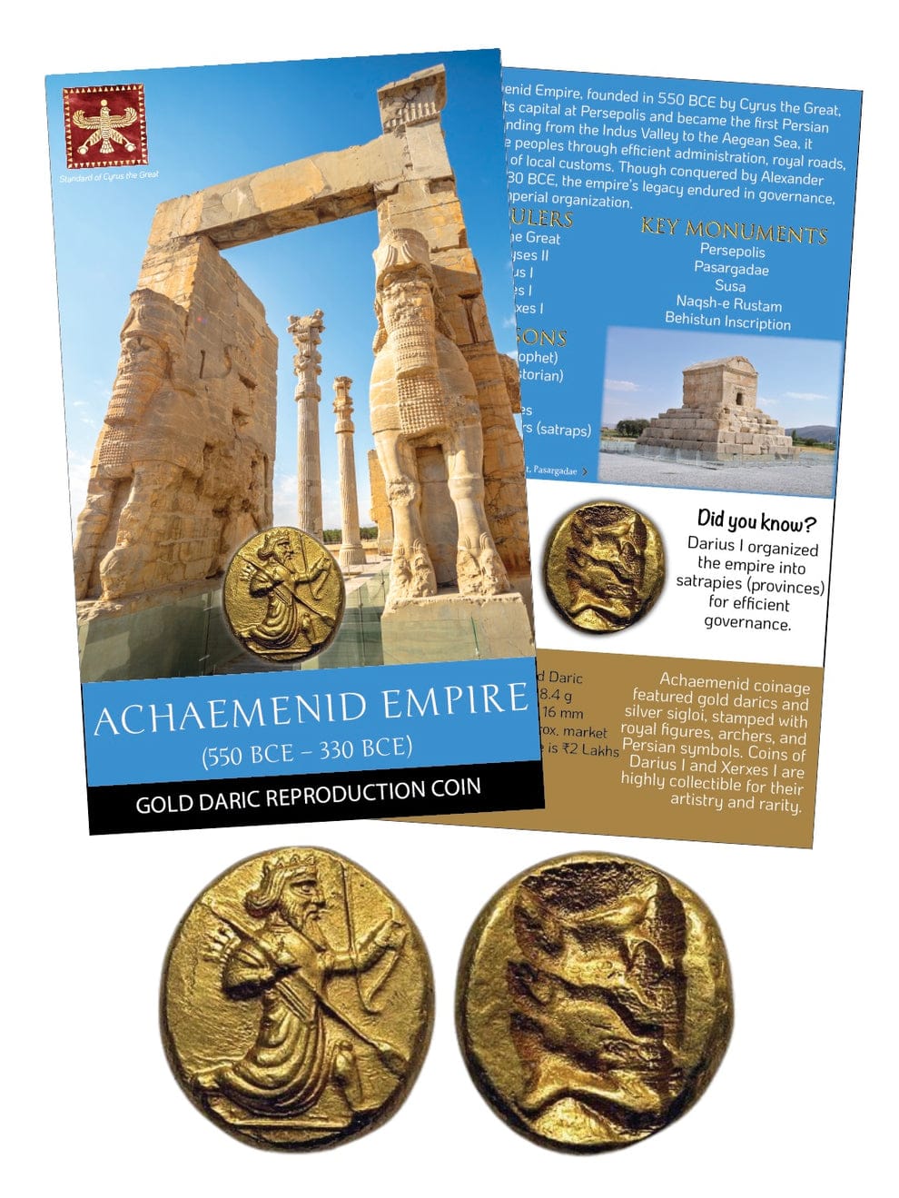 WhatsApp Image 2025-12-12 at 5.18.01 AM ACHAEMENID EMPIRE – Gold Daric Reproduction Coin with beautiful folder - Image 1
