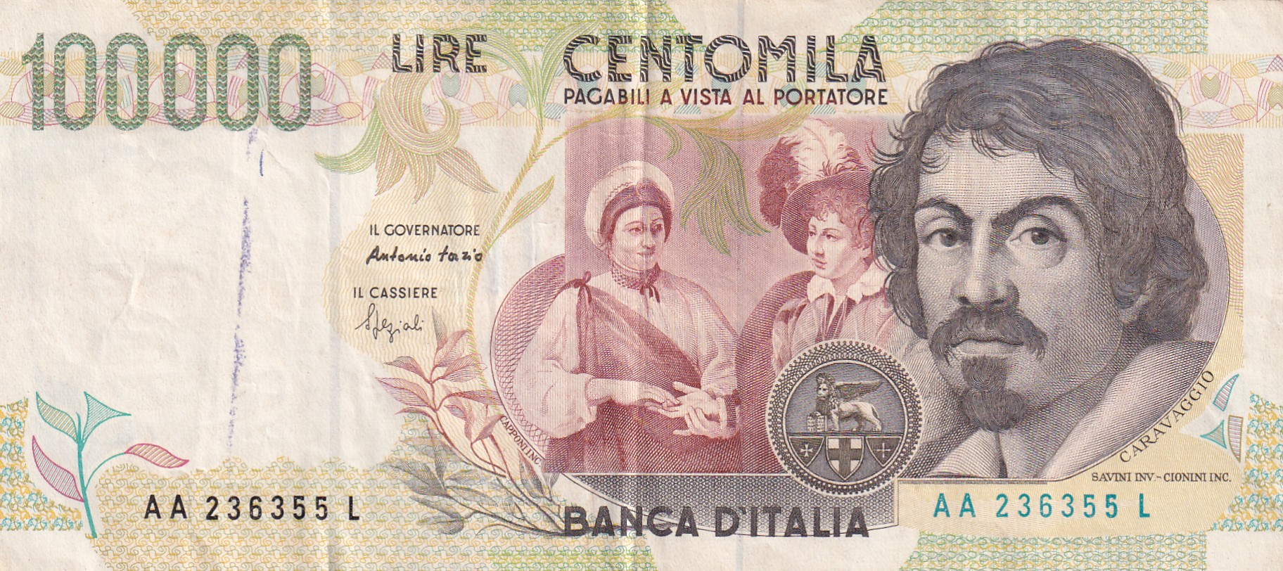 IMG_20260227_0021 Italy 100 000 Lire Caravaggio (2nd type) Rare World Note - Image 1
