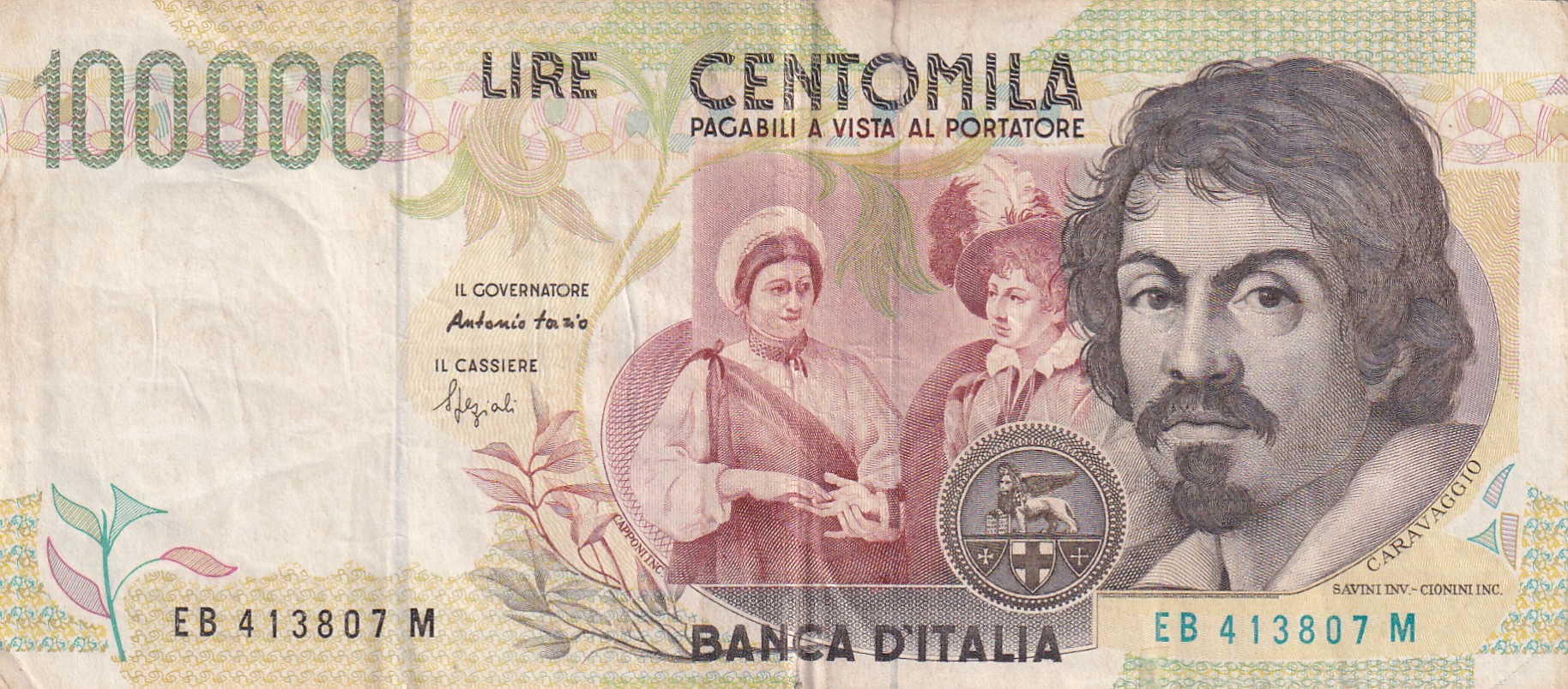 IMG_20260227_0025 Italy 100 000 Lire Caravaggio (2nd type) Rare World Note - Image 1