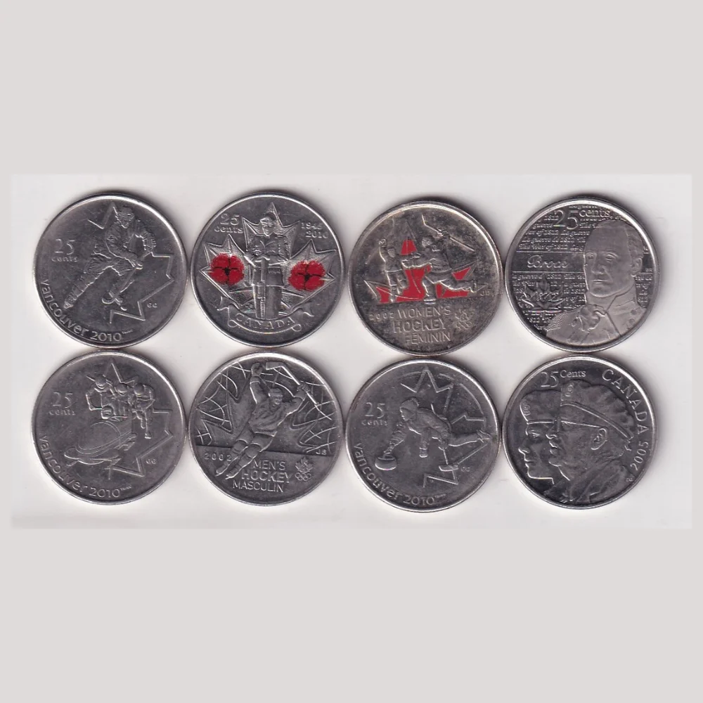 Canada 26 Cent 8 Different Commemorative Rare Canada 25 Cents Including 2 Coloured Coins Rare (8 Coins Set) - Image 1