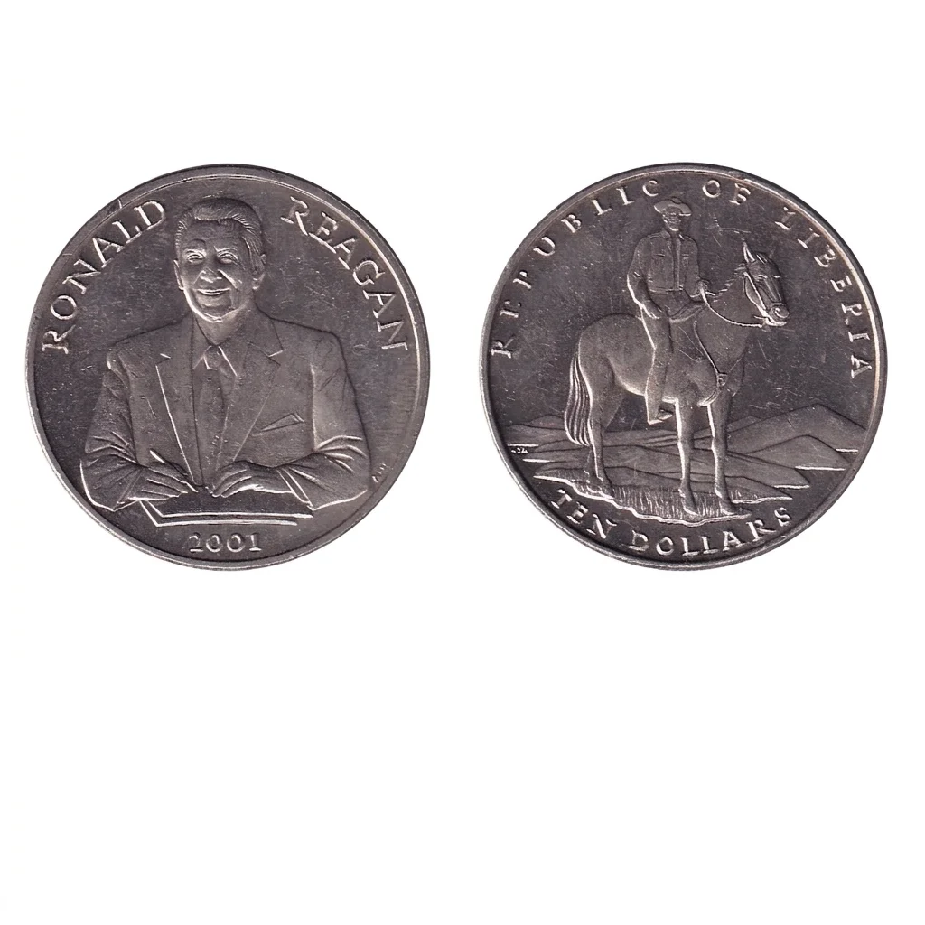 Gemini_Generated_Image_w1ksvw1ksvw1ksvw Liberia 10 Dollars 2001 Ronald W. Reagan Commemorative issue Rare UNC Coin - Image 1