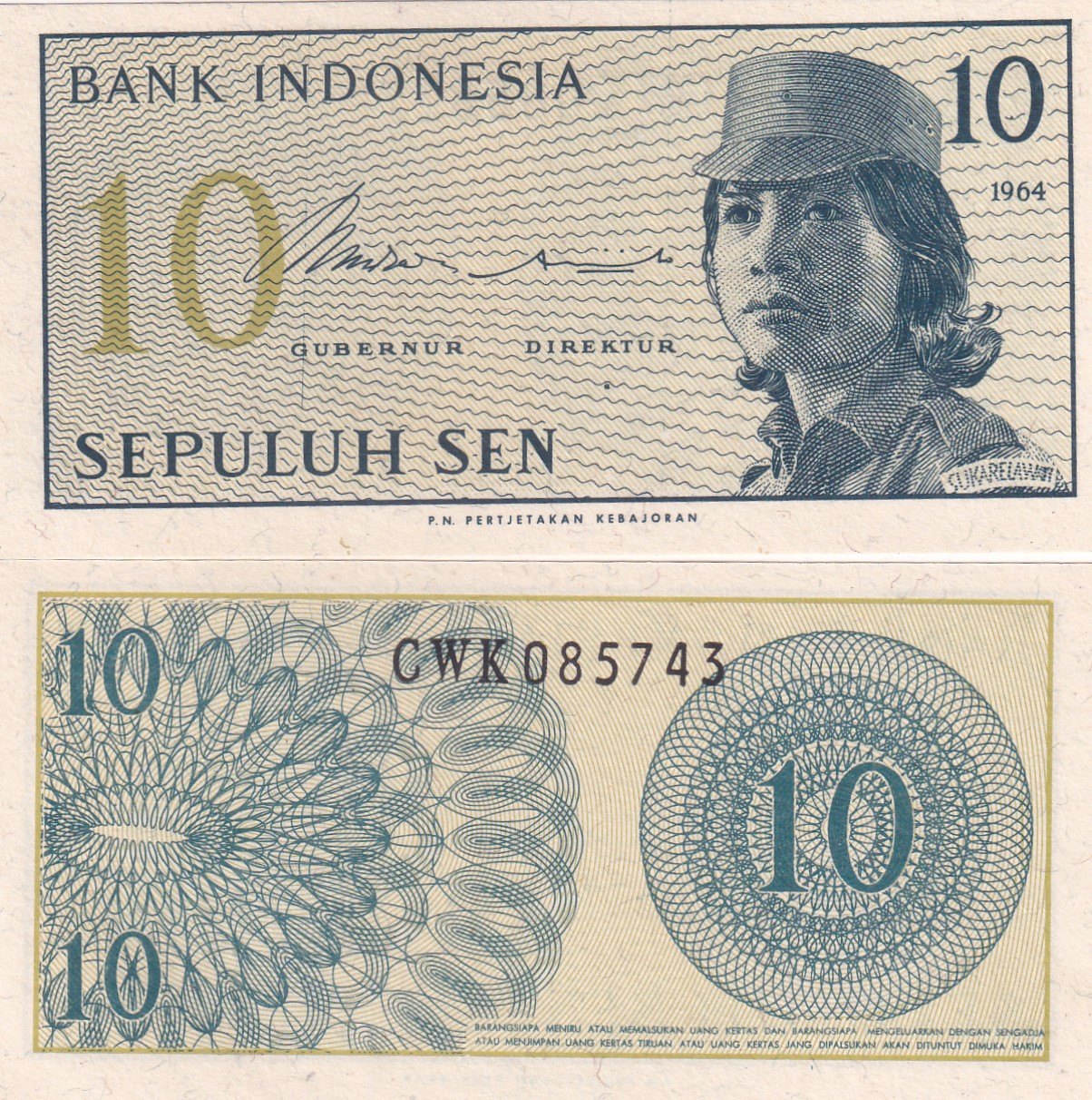 IMG_20260303_0016 Indonesia 10 Sen Rare GEM UNC Note #Q - Image 1
