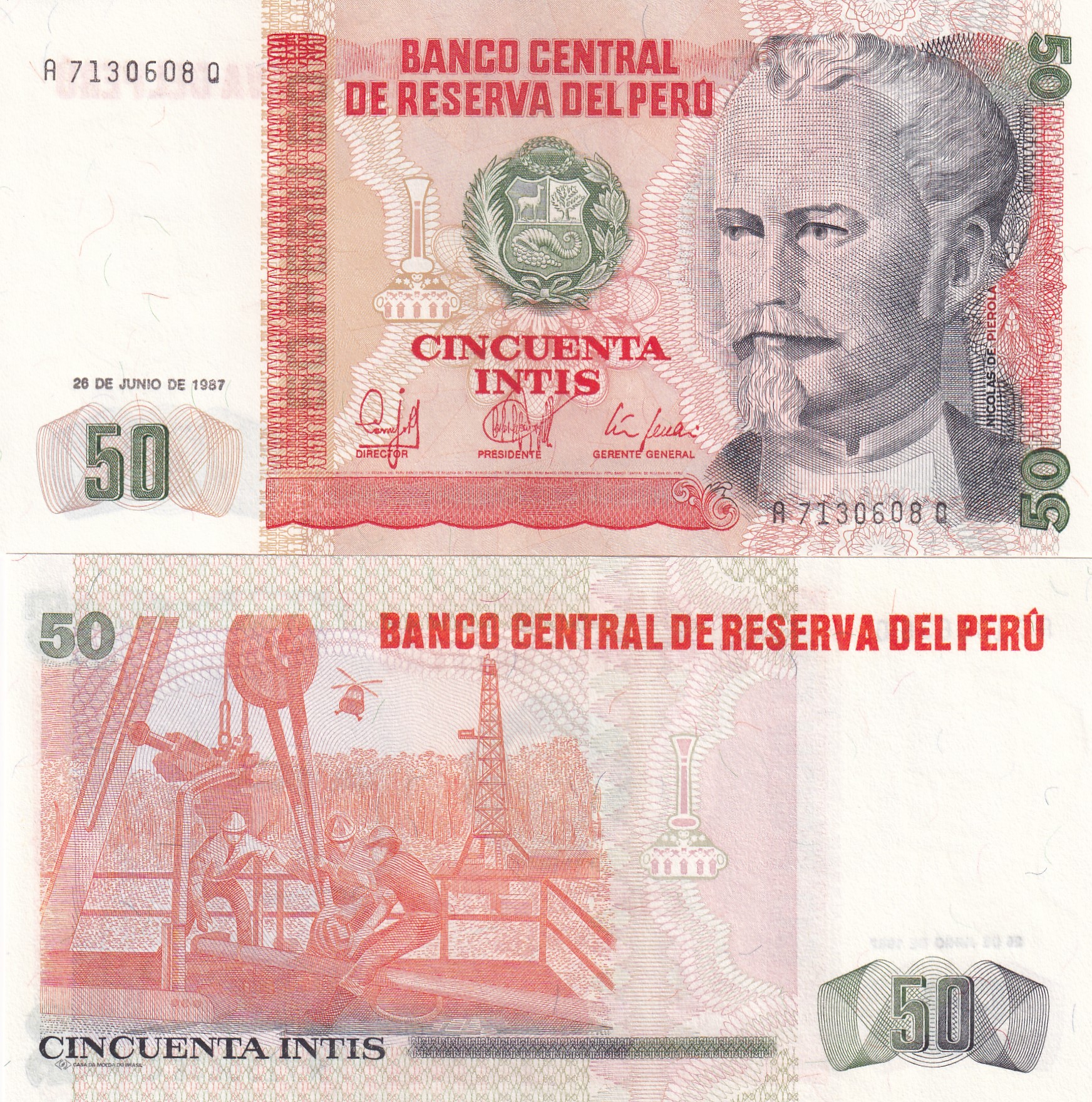 IMG_20260303_0052 Peru 50 Intis Rare GEM UNC Note #Q - Image 1