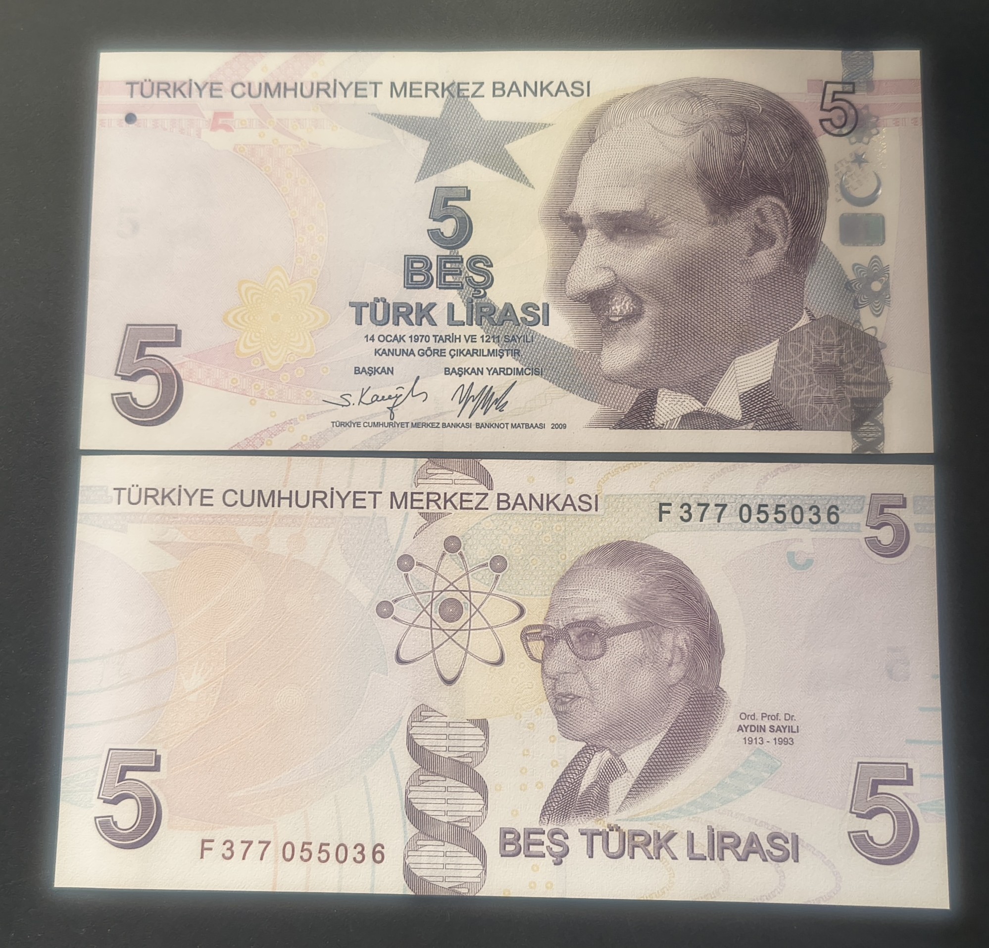 IMG_20260303_162413430_HDR.jpg Turkey 5 Lira purple Rare GEM UNC Note #Q - Image 1