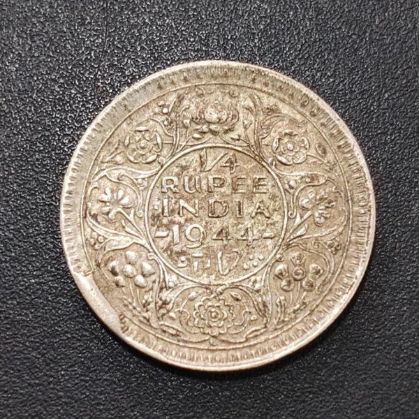 (Cud Error) Extra metal India - British ¼ Rupee 1944 - George VI Rare Silver Coin